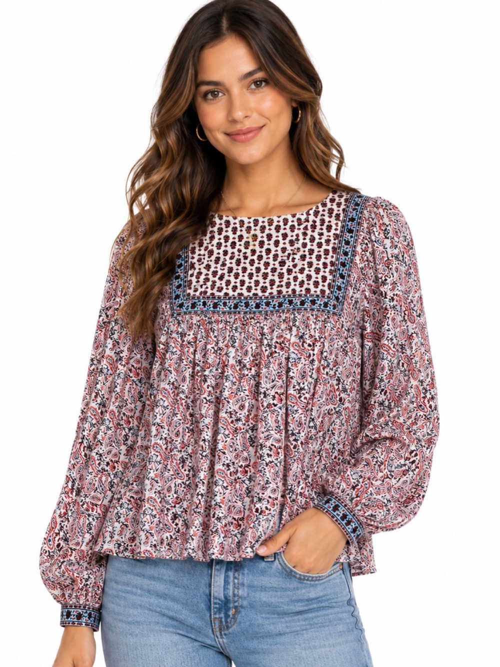 GAP Boho Paisley Print Long Sleeve Blouse Top